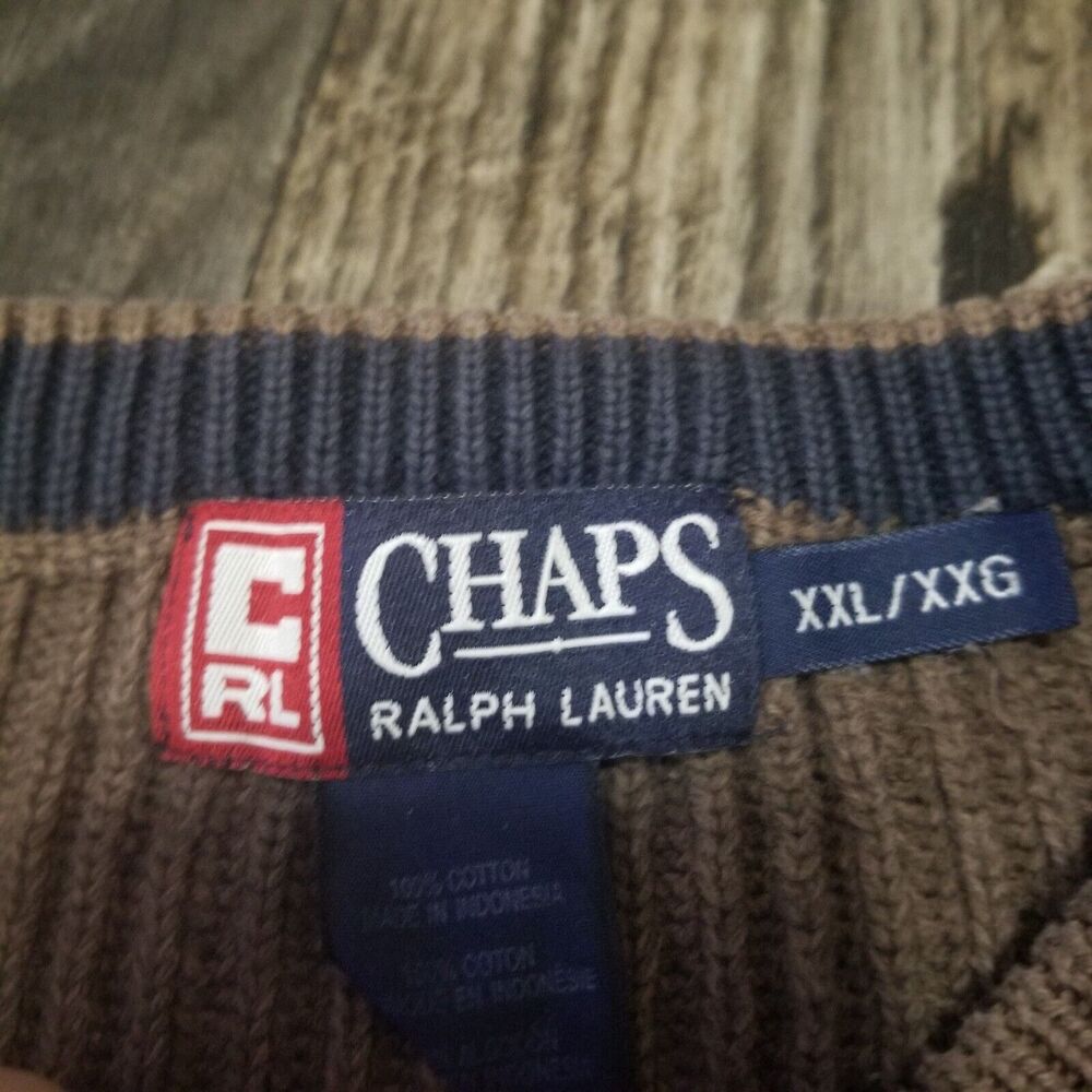 Vintage‎ Chaps Ralph Lauren Cable-Knit Brown USA Crewneck Sweater Men’s Size XXL - Picture 9 of 12